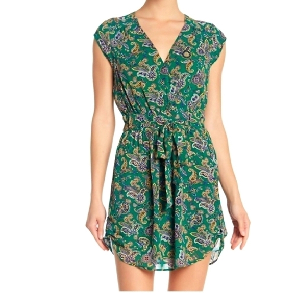 NEW! DR2 Green Printed Wrap Style Paisely Dress Tie Waist 2. - Picture 1 of 7